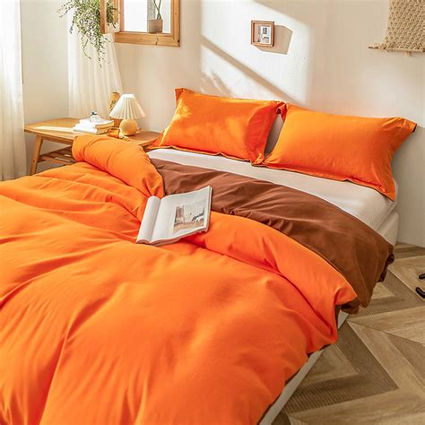 Orange Duvet Cover Queen Size 100 Microfiber Solid Color 3 Etsy