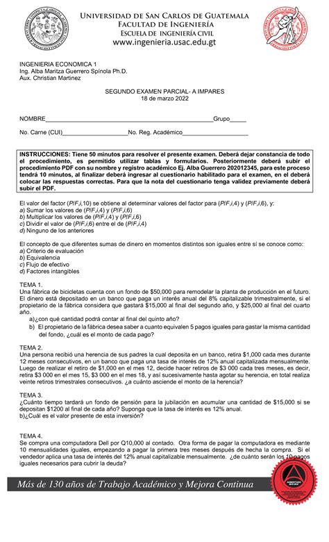 Examen I Ingenieria Economica Ing Alba Maritza Guerrero Sp Nola