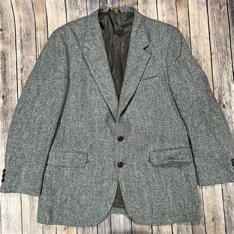 Vintage Harris Tweed Wool Herringbone Blazer Jacket S Gem