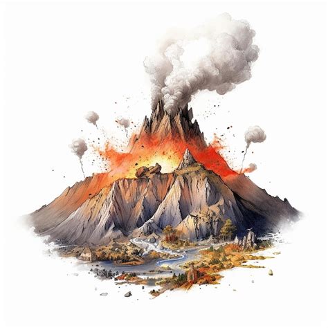 Un Dessin Dun Volcan Avec Le Mot Volcan Dessus Photo Premium