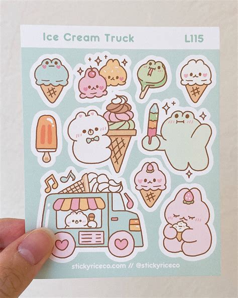 Pastel Kawaii Ice Cream Truck Matte Weatherproof Sticker Sheet 3 75