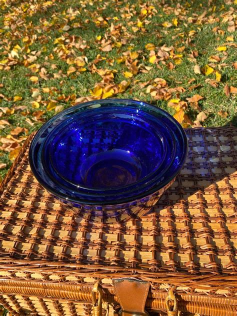 Vintage Cobalt Blue Anchor Hocking Glass Nesting Mixing Bowls Etsy