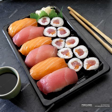 Nigiri And Maki Sushi With Salmon And Tuna Fish Asiatic Stock