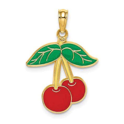 14k Gold Cherries With Enamel Leaf Charm Precious Accents Ltd