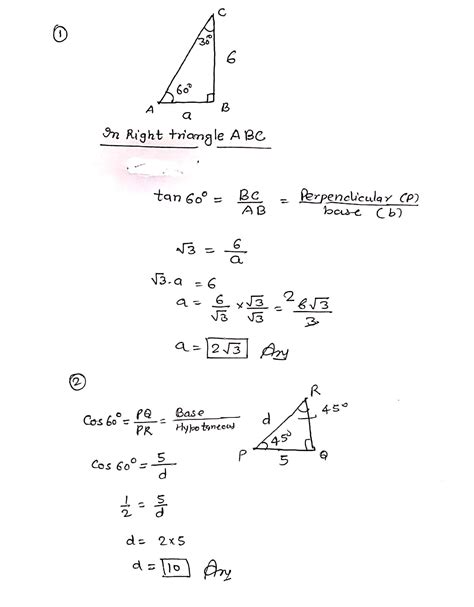 Solved For The Right Triangles Below Find The Exact Values Of The