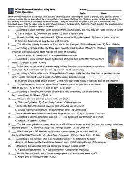 Nova Universe Revealed Milky Way Video Questions Worksheet Google Doc