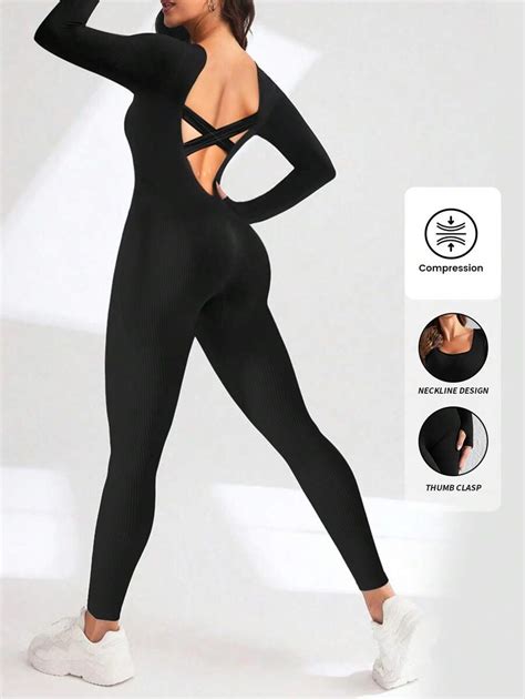 Yefecy Women Long Sleeve Jumpsuits Ribbed Square Neck Bodycon One Piece