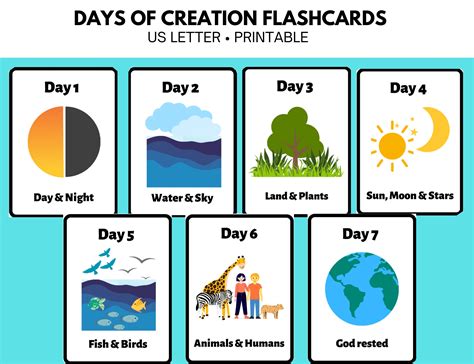 Days of Creation Flashcards, Sunday School Lesson, Bible Story Activity