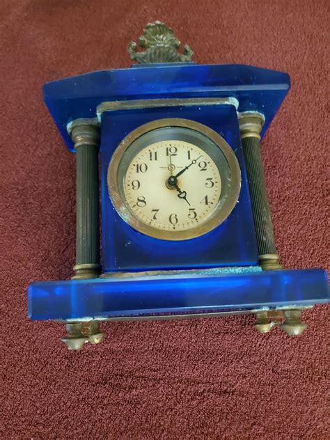 Clock Antique Cobalt Blue Carriage Mantle Desk Clock Etsy