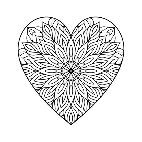 Heart Shaped Mandala Floral Pattern For Coloring Book Heart With