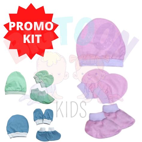 PROMO KIT 1 touca 1 par de luva e 1 par de meia para bebê recém