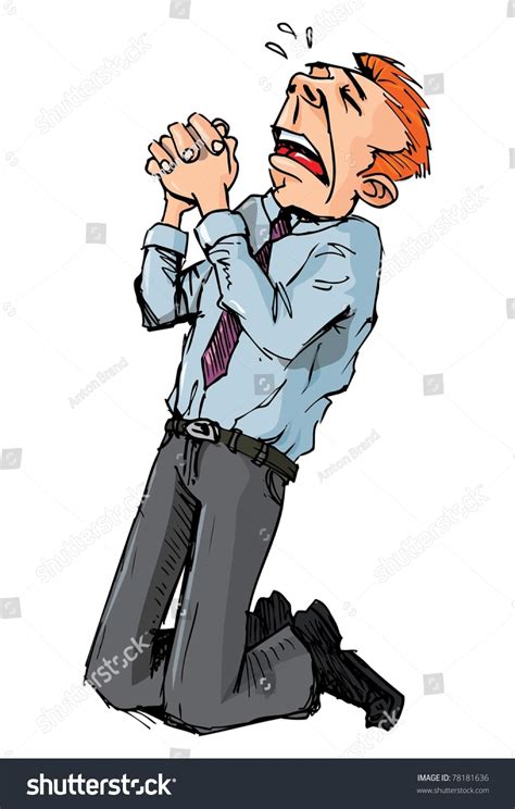 Cartoon Man Begging For Mercy Isolated On White Stock Vector