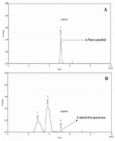 A Hplc Chromatograms Of Standard Catechol B Green Tea Sample