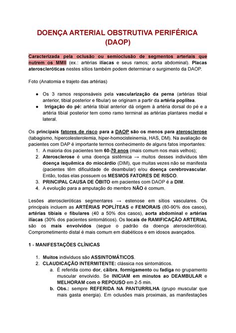 Doença Arterial Obstrutiva Periférica Daop DoenÇa Arterial