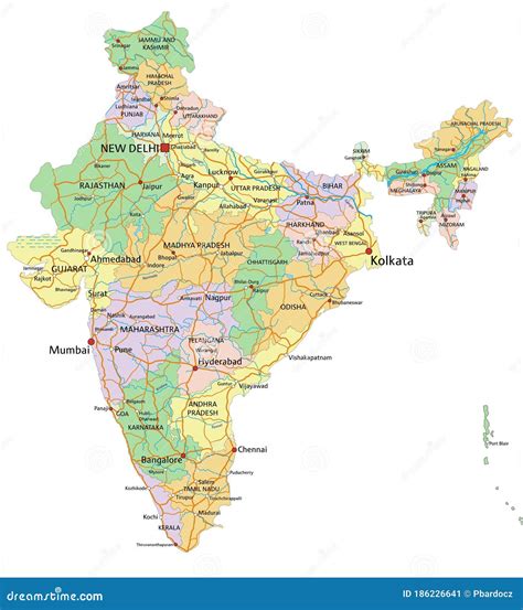 India Highly Detailed Editable Political Map With Labeling Stock