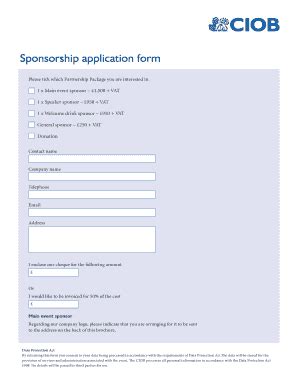 Fillable Online Sponsorship Application Form Eventscioborg Fax Email