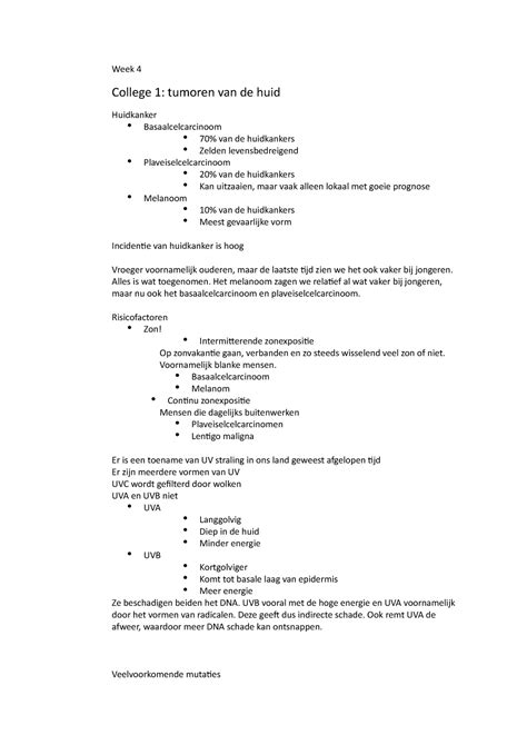 Hematologie En Oncologie Week 4 Colleges Week 4 College 1 Tumoren