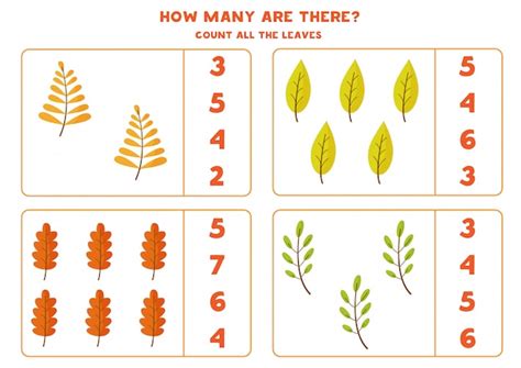 Premium Vector Counting Game With Cute Autumn Leaves Math Worksheet