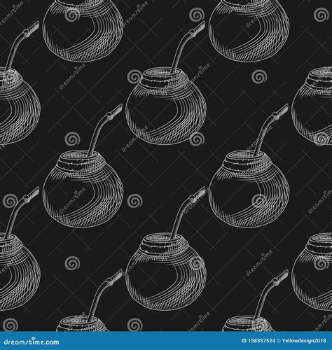 Calabash For Yerba Mate Drink Seamless Pattern Stock Illustration