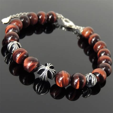 8mm Red Tiger Eye Healing Gemstone Bracelet With S925 Sterling Silver