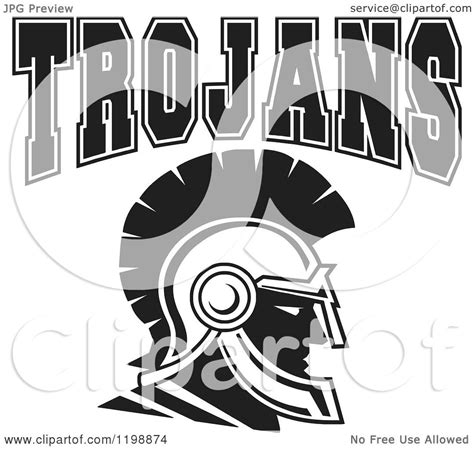 Clipart of Black and White TROJANS Team Text over a Head - Royalty Free ...