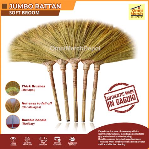 Jumbo Rattan Soft Broom Walis Tambo Makapal Matibay Wood Handle Made