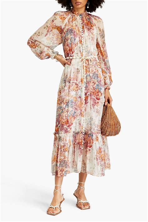 Zimmermann Ruffled Floral Print Silk Crepon Midi Dress The Outnet