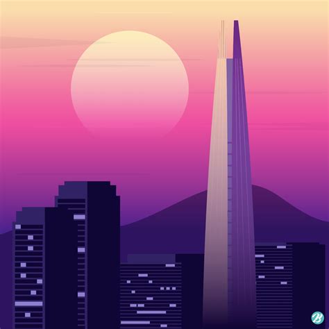 롯데 월드 타워 야경 일러스트 Ai 다운로드 Download Lotte World Tower Night View Vector