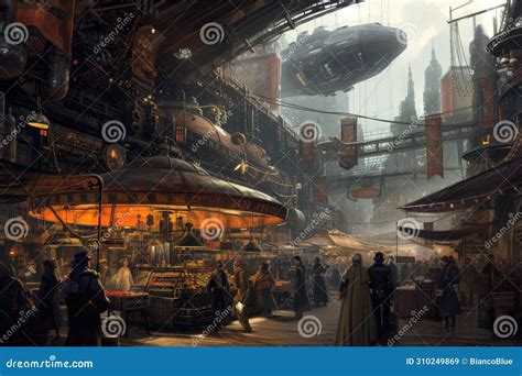 Steampunk Airships Over a Victorian Cityscape. Resplendent. Stock Image ...