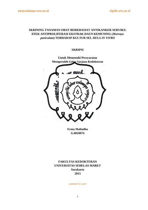 PDF SKRINING TANAMAN OBAT BERKHASIAT ANTIKANKER Eprints Uns Ac Id