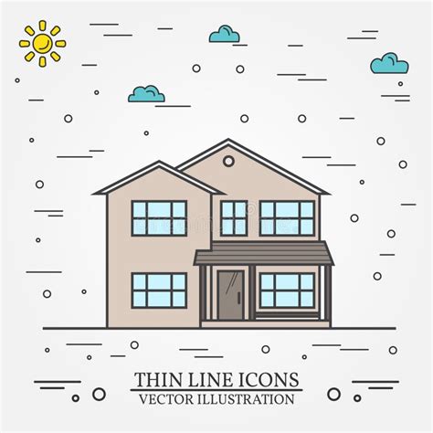 Vector Thin Line Icon Suburban American House For Web Design A Stock