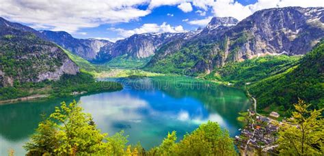 Beauty In Nature Alpine Scenery And Lake Hallstatt In Austrian Stock