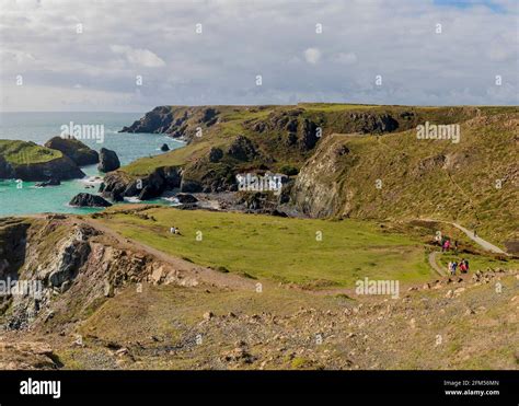 Panorama Of Kynance Cove Photographed From Coastal Footpath Stock Photo