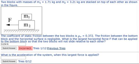 Solved Two Blocks With Masses Of M₁ 171 Kg And M₂ 321