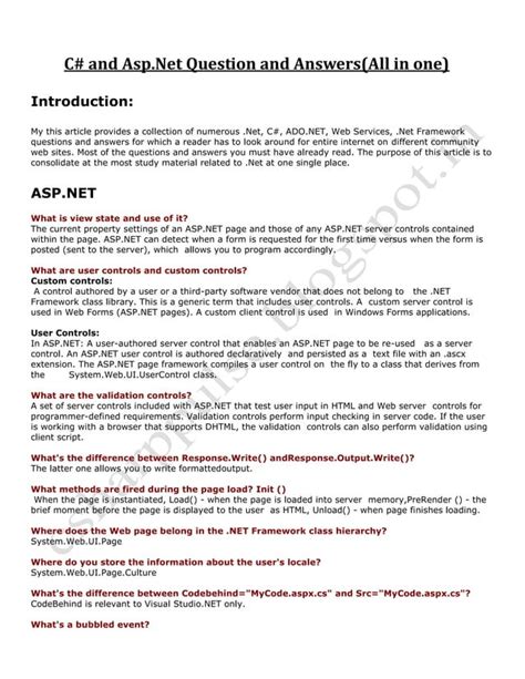 C Sharp And Asp Net Interview Questions Pdf