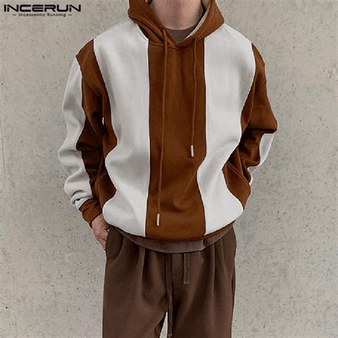 Incerun Autumn Winter Men Splicing Color Hooded Tops