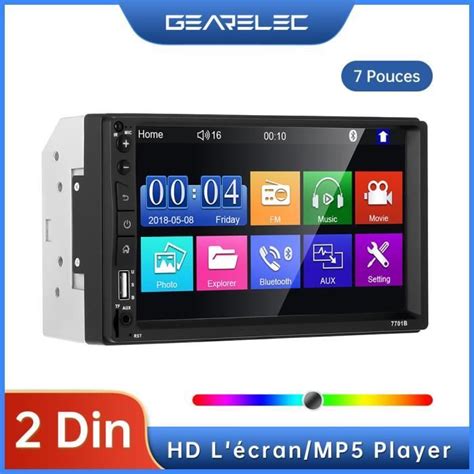 GEARELEC Autoradio 7 Pouces Bluetooth Car Radio Double 2 DIN AUX Input