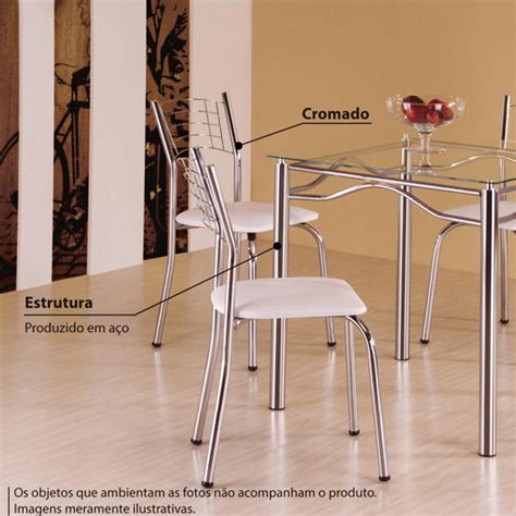 Conjunto De Mesa Quadrada Cadeiras Tampo Em Vidro R