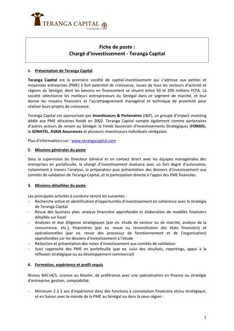 Pdf Fiche De Poste Charg Dinvestissement Teranga Fiche De