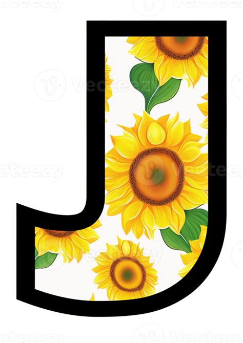 Sunflower Floral Alphabet, Letter J With Yellow Sunflower Pattern 21106594 PNG