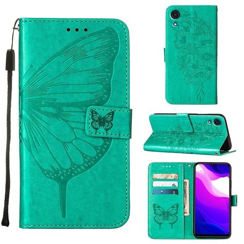 For Samsung Galaxy A03 Core Embossed Butterfly Leather Phone Case Green