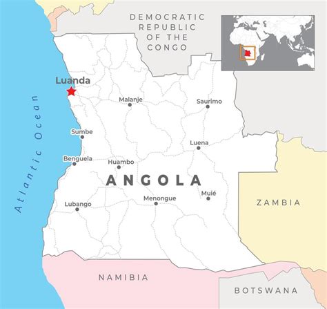 Angola Political Map With Capital Luanda Most Important Cities With