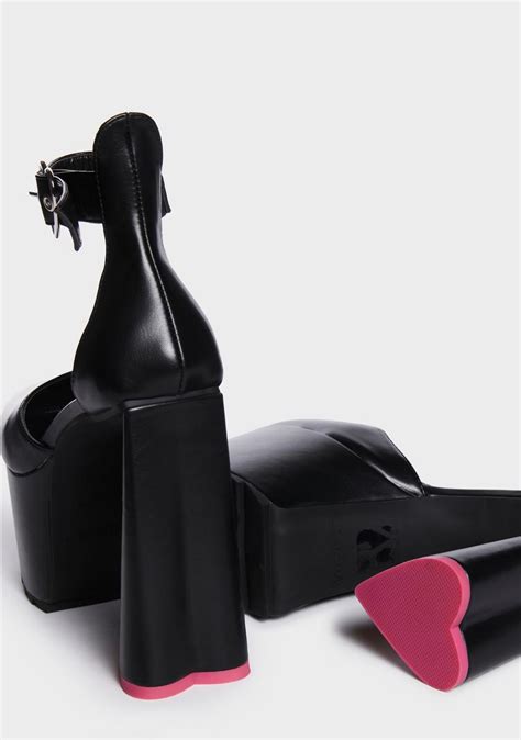 Lamoda Vegan Leather Heart Shaped Heels Black Dolls Kill