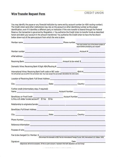 Wire Transfer Form Template