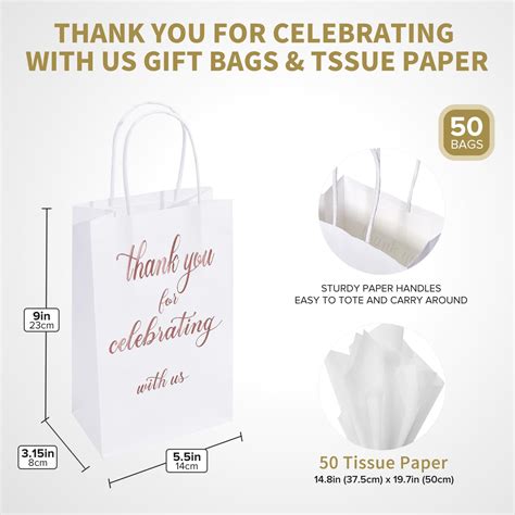 Djinnglory Pack Small White Thank You Paper Gift Bags With Tissue