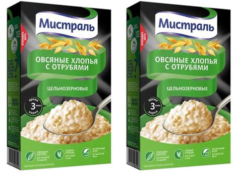 Мистраль Хлопья Овсяные с отрубями, цельнозерновые, 400 г, 2 шт ...