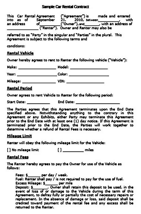 Sample Car Lease Agreement Template Mous Syusa