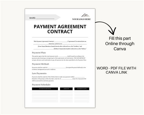 Payment Agreement Contract Template Payment Plan Agreement Agreement