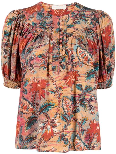 Ulla Johnson Dina Floral Print Silk Blouse In Pink Lyst Australia