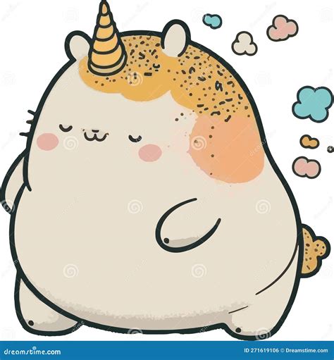 Cute Fat Unicorn Farting Clouds Funny Vector Cartoon Illustration